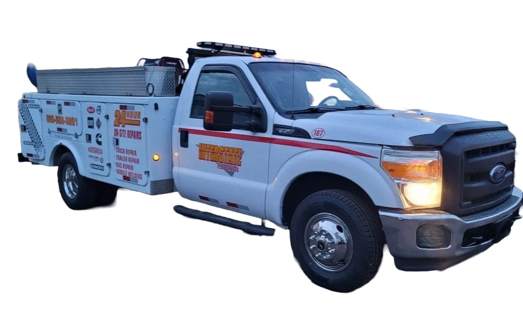 Interstate Fleet Services branded F-350 mobile service truck — 24 hour on-site repairs
